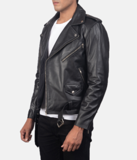 Mens Allaric Alley Black Leather Biker Jacket - JH0009