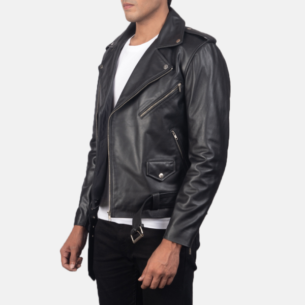 Mens Allaric Alley Black Leather Biker Jacket - JH0009