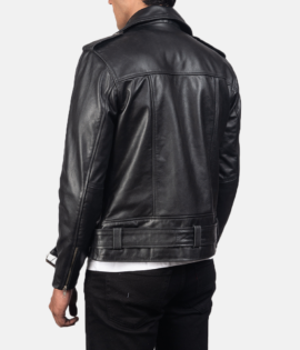 Mens Allaric Alley Black Leather Biker Jacket - JH0009