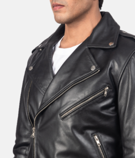 Mens Allaric Alley Black Leather Biker Jacket - JH0009