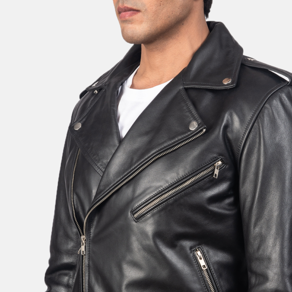 Mens Allaric Alley Black Leather Biker Jacket - JH0009