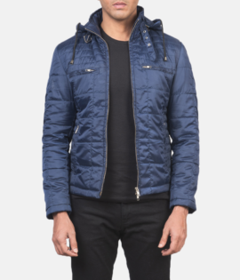 Mens Alps Quilted Blue Hooded Windbreaker Jacket - JH0056