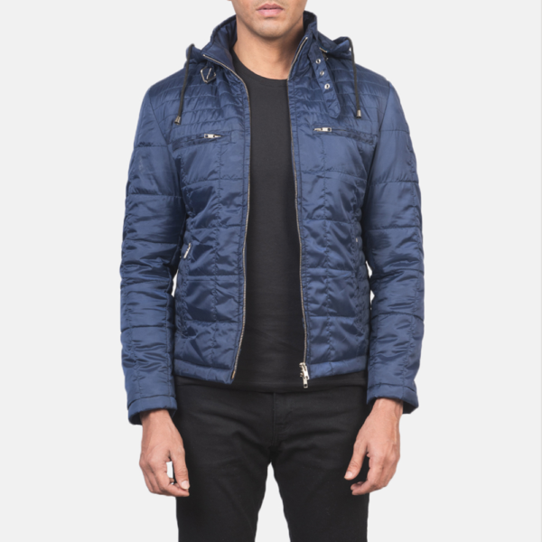 Mens Alps Quilted Blue Hooded Windbreaker Jacket - JH0056