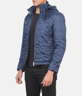 Mens Alps Quilted Blue Hooded Windbreaker Jacket - JH0056