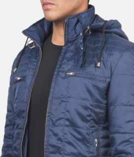 Mens Alps Quilted Blue Hooded Windbreaker Jacket - JH0056