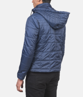 Mens Alps Quilted Blue Hooded Windbreaker Jacket - JH0056