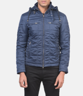 Mens Alps Quilted Blue Hooded Windbreaker Jacket - JH0056