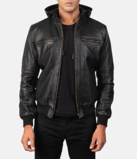 Mens Bouncer Biz Black Leather Bomber Jacket - JH0013