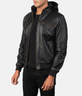 Mens Bouncer Biz Black Leather Bomber Jacket - JH0013