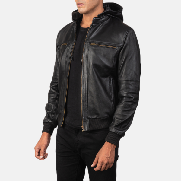 Mens Bouncer Biz Black Leather Bomber Jacket - JH0013