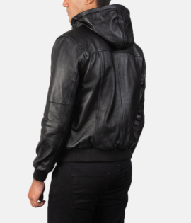 Mens Bouncer Biz Black Leather Bomber Jacket - JH0013