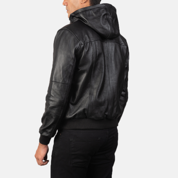 Mens Bouncer Biz Black Leather Bomber Jacket - JH0013