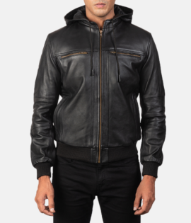 Mens Bouncer Biz Black Leather Bomber Jacket - JH0013