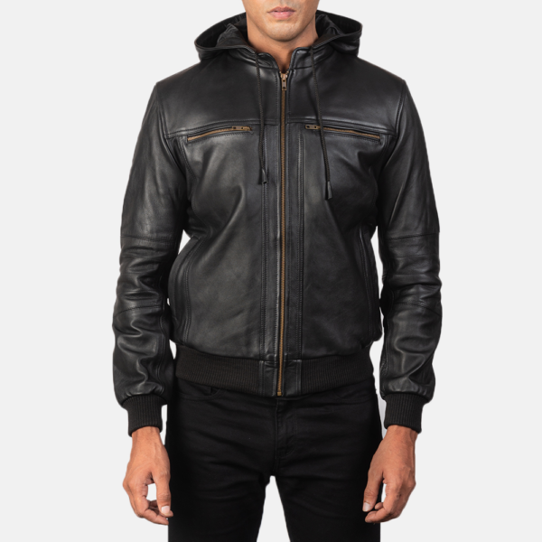 Mens Bouncer Biz Black Leather Bomber Jacket - JH0013