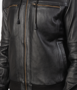 Mens Bouncer Biz Black Leather Bomber Jacket - JH0013