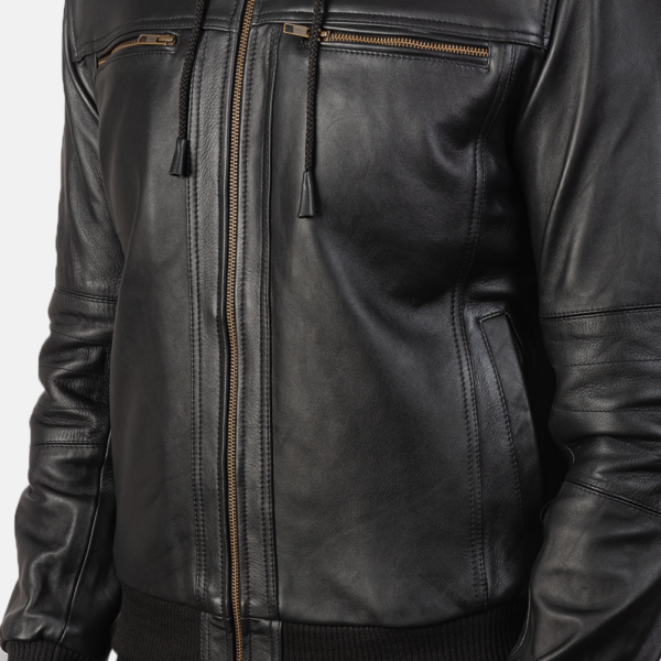 Mens Bouncer Biz Black Leather Bomber Jacket - JH0013