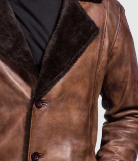 Mens Real Sheepskin Leather Cinnamon Distressed Leather Fur Coat - JH0045