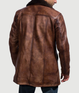 Mens Real Sheepskin Leather Cinnamon Distressed Leather Fur Coat - JH0045