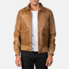 Mens Coffmen Olive Brown A2 Leather Bomber Jacket - JH0020