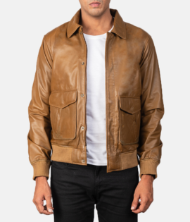 Mens Coffmen Olive Brown A2 Leather Bomber Jacket - JH0020