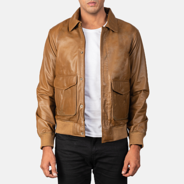 Mens Coffmen Olive Brown A2 Leather Bomber Jacket - JH0020