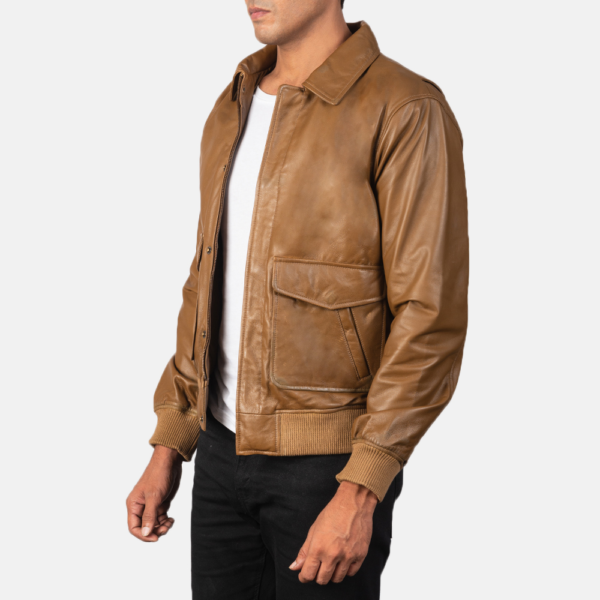 Mens Coffmen Olive Brown A2 Leather Bomber Jacket - JH0020