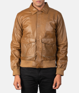 Mens Coffmen Olive Brown A2 Leather Bomber Jacket - JH0020