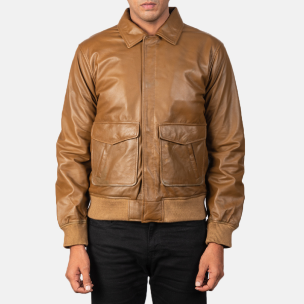 Mens Coffmen Olive Brown A2 Leather Bomber Jacket - JH0020