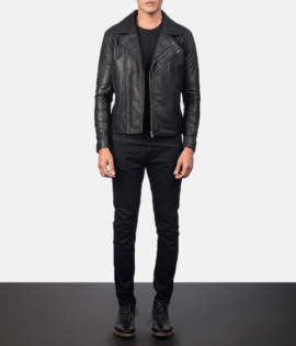 Mens Danny Quilted Black Leather Biker Jacket - JH0048