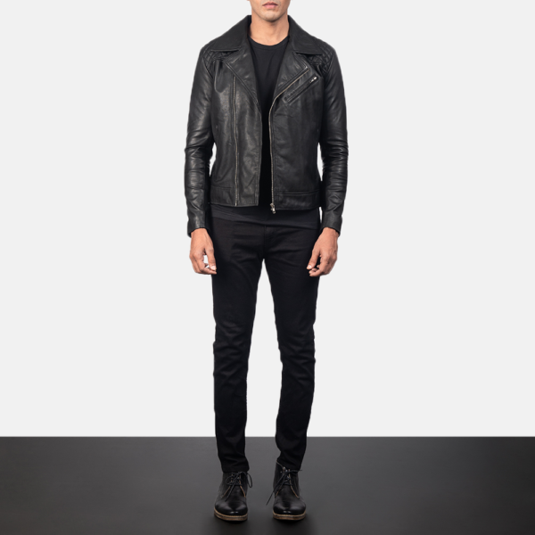 Mens Danny Quilted Black Leather Biker Jacket - JH0048