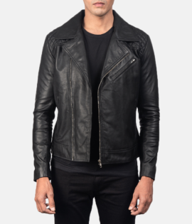 Mens Danny Quilted Black Leather Biker Jacket - JH0048