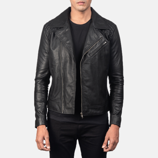 Mens Danny Quilted Black Leather Biker Jacket - JH0048