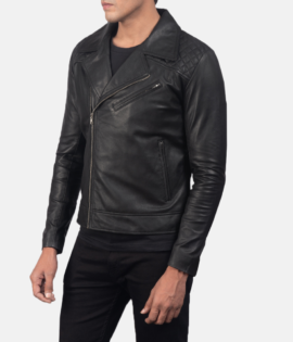 Mens Danny Quilted Black Leather Biker Jacket - JH0048