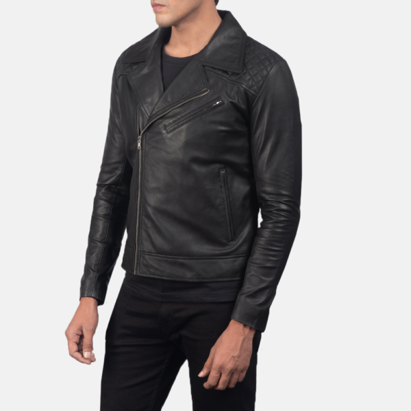 Mens Danny Quilted Black Leather Biker Jacket - JH0048