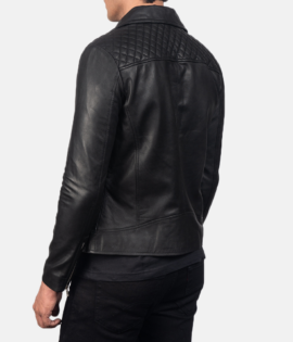 Mens Danny Quilted Black Leather Biker Jacket - JH0048