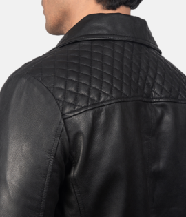 Mens Danny Quilted Black Leather Biker Jacket - JH0048