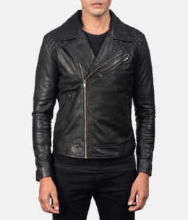 Mens Danny Quilted Black Leather Biker Jacket - JH0048