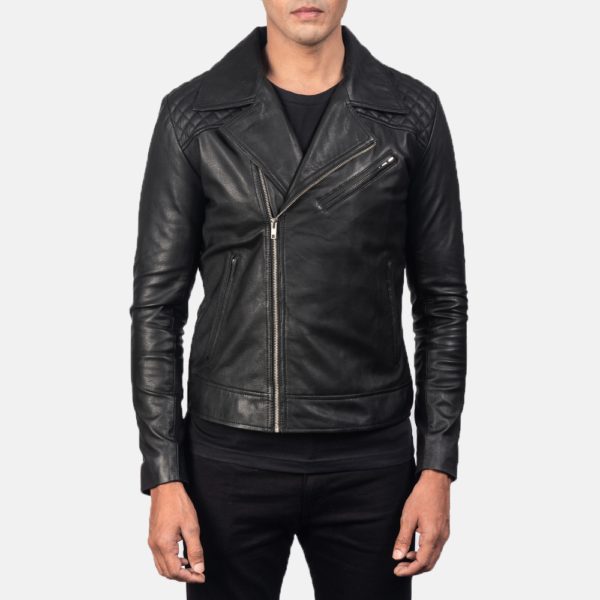 Mens Danny Quilted Black Leather Biker Jacket - JH0048