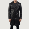 Mens Real Cowhide Leather Don Long Black Coat - JH0018