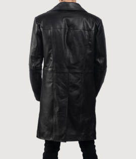 Mens Real Cowhide Leather Don Long Black Coat - JH0018