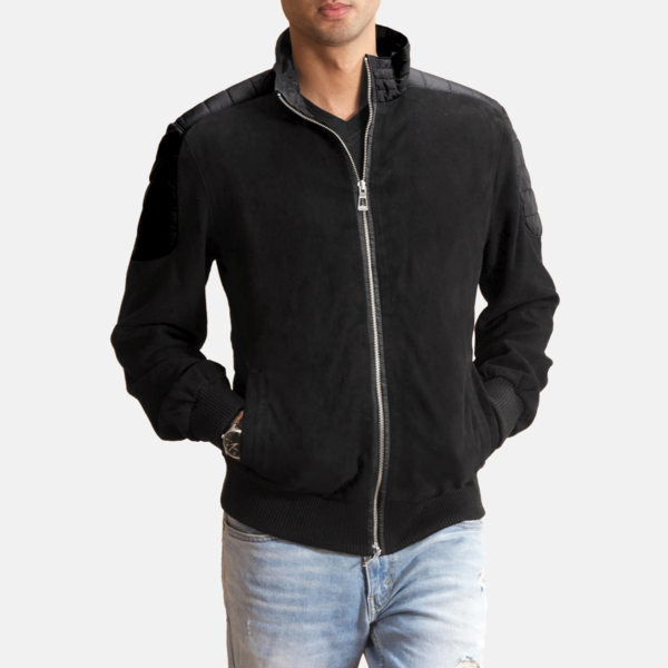 Mens Real Goatskin Leather Ethan Hybrid Suede Bomber Jacket - JH0061