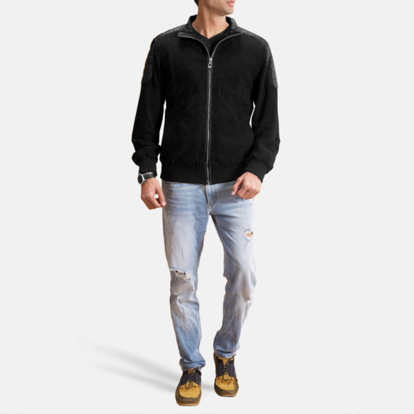 Mens Real Goatskin Leather Ethan Hybrid Suede Bomber Jacket - JH0061