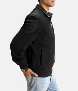 Mens Real Goatskin Leather Ethan Hybrid Suede Bomber Jacket - JH0061