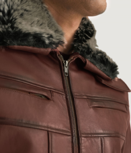 Mens Sheepskin Leather Evan Hart Fur Brown Leather Jacket - JH0047