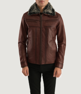 Mens Sheepskin Leather Evan Hart Fur Brown Leather Jacket - JH0047