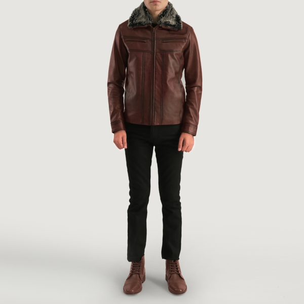 Mens Sheepskin Leather Evan Hart Fur Brown Leather Jacket - JH0047