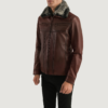 Mens Sheepskin Leather Evan Hart Fur Brown Leather Jacket - JH0047
