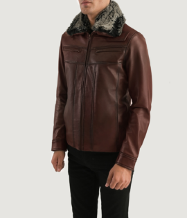 Mens Sheepskin Leather Evan Hart Fur Brown Leather Jacket - JH0047