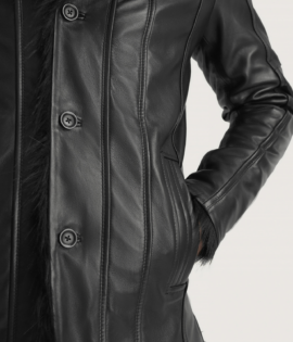 Mens Sheepskin Leather Furcliff Black Leather Coat - JH0040