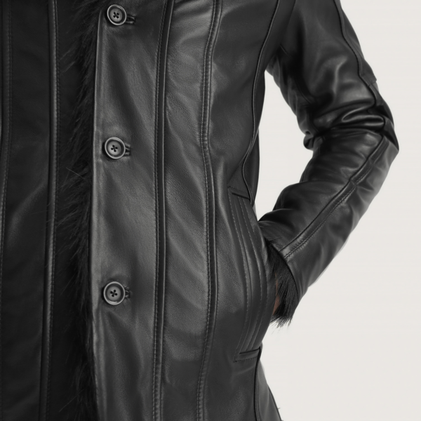 Mens Sheepskin Leather Furcliff Black Leather Coat - JH0040